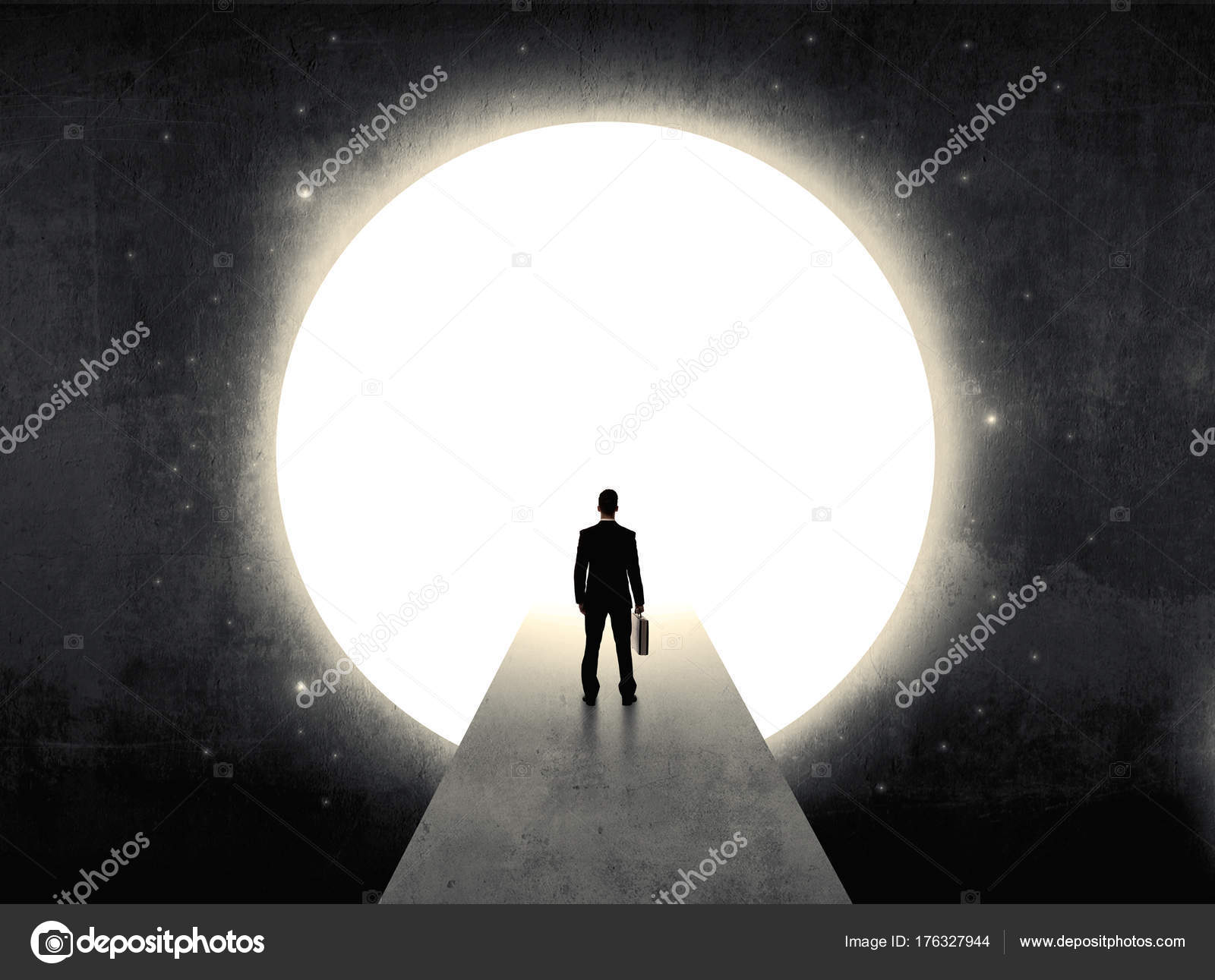Man standing in front of the huge gate Stock Illustration by ©ra2studio