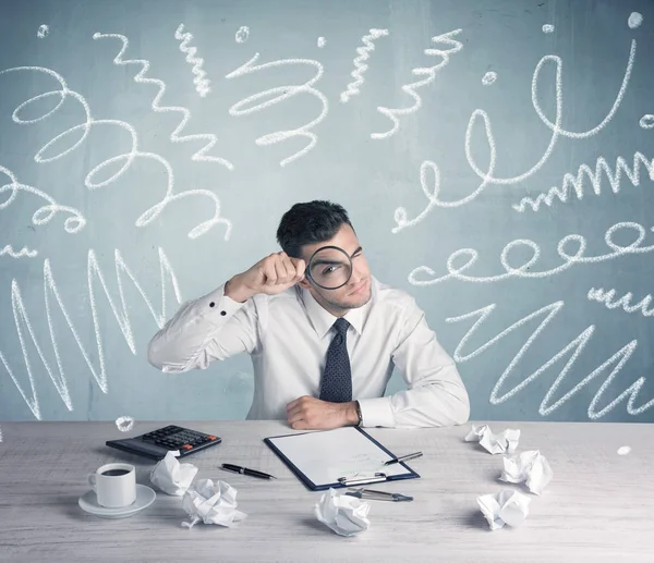 Tired office worker with drawn messy lines — Stock Photo, Image