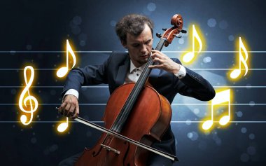 Müzik levha ile genç çellist