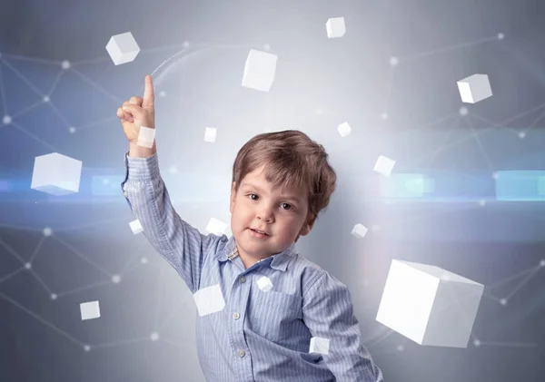 Enfant mignon avec des cubes lumineux autour — Photo