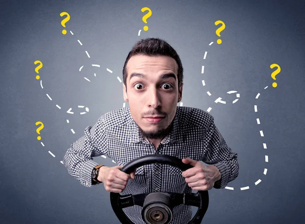 Man holding steering wheel — Stock Photo, Image