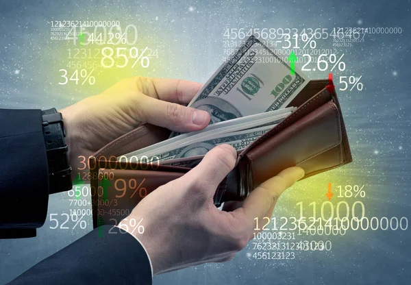 Zakenman hand neemt dollar van portemonnee — Stockfoto