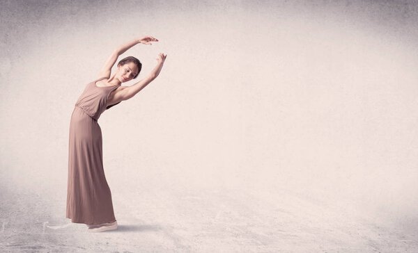 Modern ballet dancer performing art jump with empty copy space background