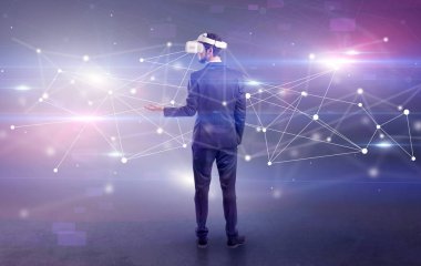 İşadamı vj gözlük ve bağlantı kavramı ile