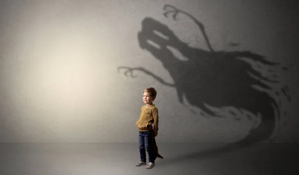 Scary ghost shadow behind kid — Stock Photo, Image