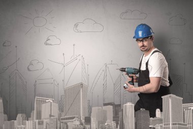 İşçi ile şehir planı.