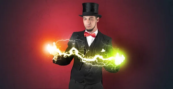 Magician energy between his hands — Stock Photo, Image