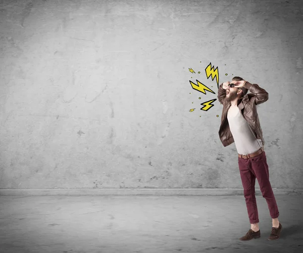 Funny hipster in fashion clothing shouting — Stock Photo, Image