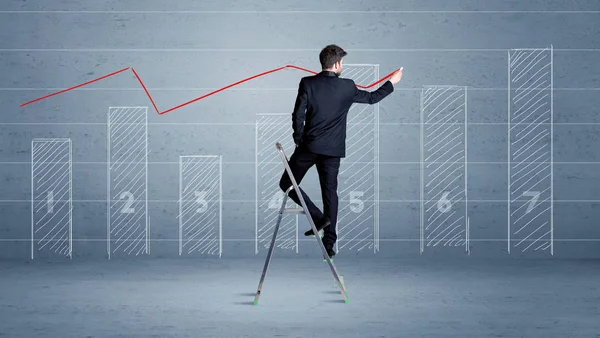 Man drawing chart from ladder — Stock Photo, Image