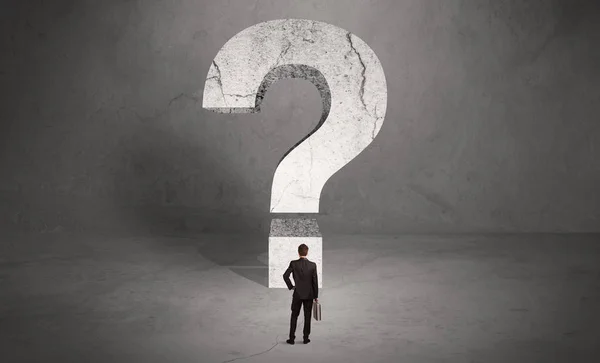 Confused businessman and big question mark — Stock Photo, Image