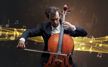 Çello notları ile oynamaya müzisyen