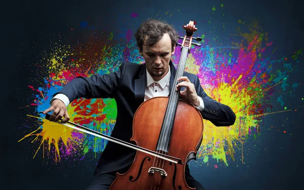 Composer with splotch and his cello — Stock Photo, Image