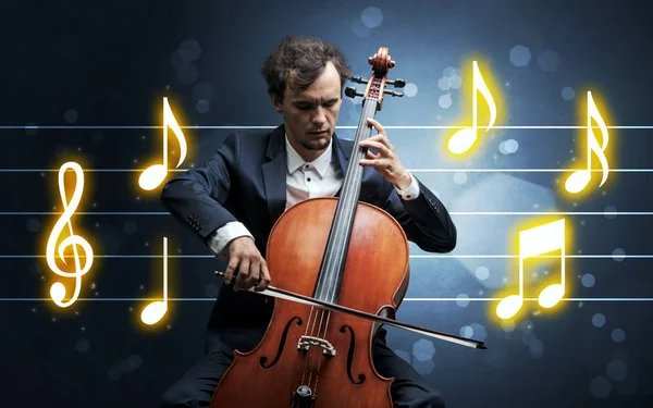 Jonge cellist met muziek blad — Stockfoto