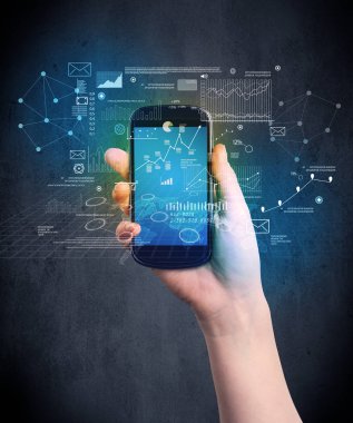 El ele tutuşan akıllı telefon.