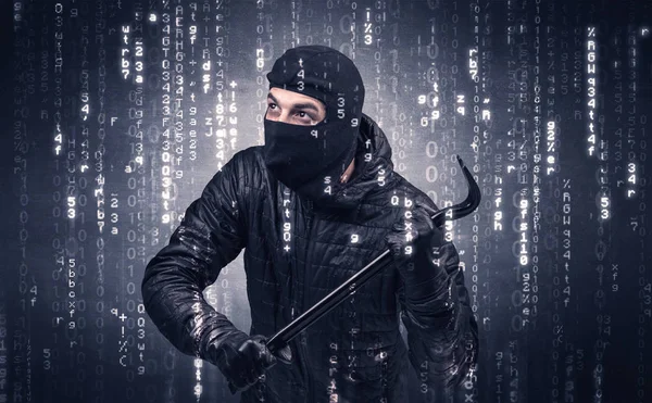 Burglar in action with encoded concept. — Stock Photo, Image