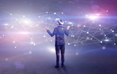 İşadamı vj gözlük ve bağlantı kavramı ile