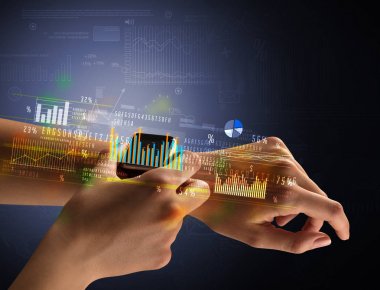 Smartwatch giyen kadın eli kapatın