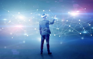 İşadamı vj gözlük ve bağlantı kavramı ile