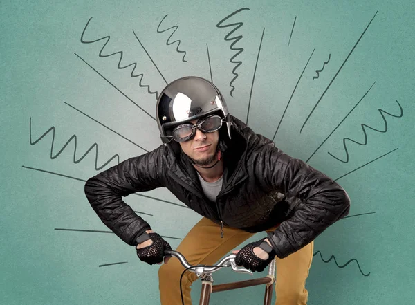 Extreme cyclist with bike — Stock Photo, Image