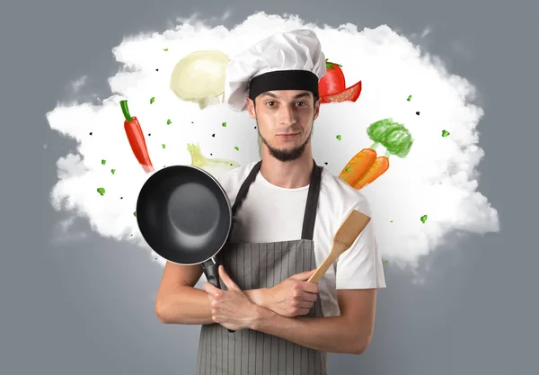 Legumes na nuvem com cozinheiro macho — Fotografia de Stock