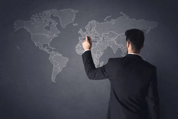 Biznesmen z mapą świata — Zdjęcie stockowe