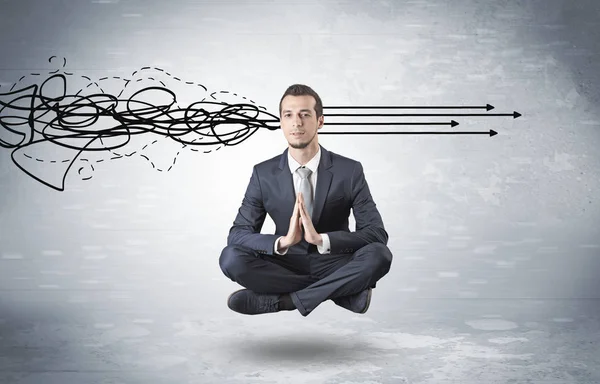 Businessman meditates with purifying doodle concept — Stock Photo, Image