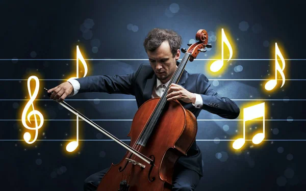 Jonge cellist met muziek blad — Stockfoto
