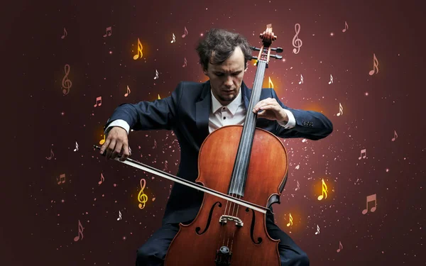 Falling notes with classical musician — Stock Photo, Image