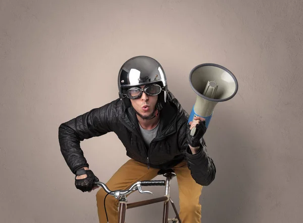 Crazy cyclist with empty background — Stock Photo, Image