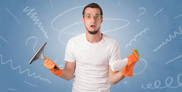 Swabber con guantes de goma naranja —  Fotos de Stock