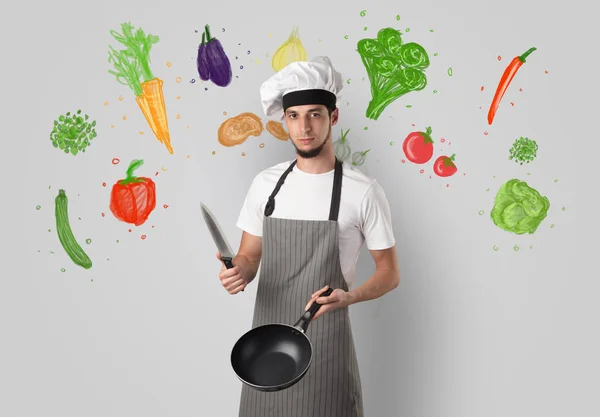 Cook with colourful drawn vegetables — Stock Photo, Image