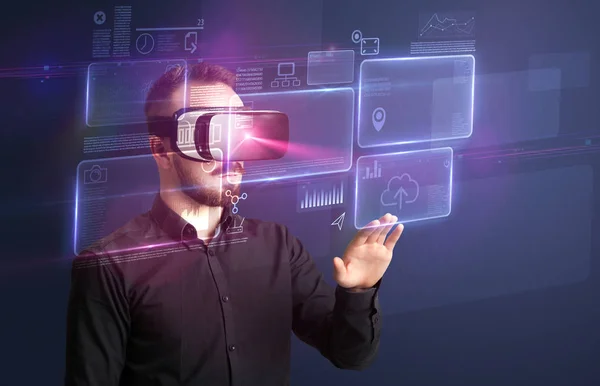 Businessman with virtual reality goggles — Stock Photo, Image