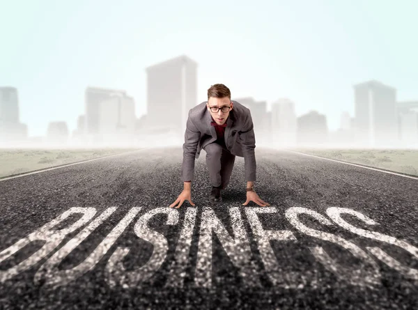 Businessman at start line — Stock Photo, Image