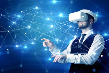 3D bağlantı ve ağ işaretleri dokunmadan adam