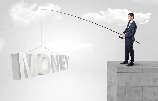 Affärsman fiske pengar, inkomst från toppen — Stockfoto