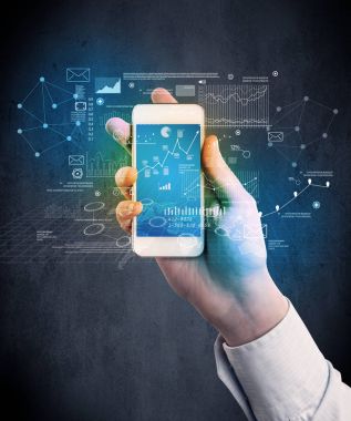 El ele tutuşan akıllı telefon.