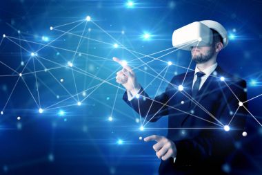 3D bağlantı ve ağ işaretleri dokunmadan adam