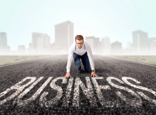 Businessman at start line — Stock Photo, Image