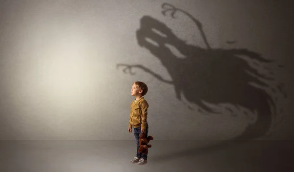 Scary ghost shadow behind kid — Stock Photo, Image