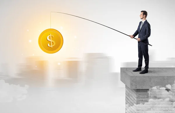 Businessman fishing coins concept — Stock Photo, Image