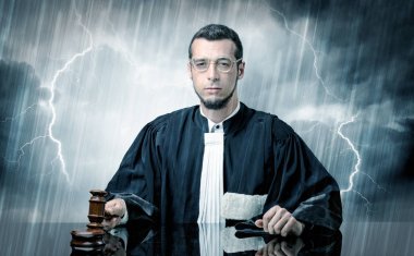 Young judge with hard time concept clipart