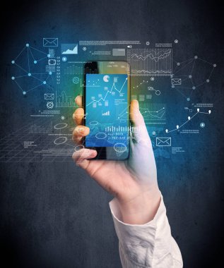 El ele tutuşan akıllı telefon.