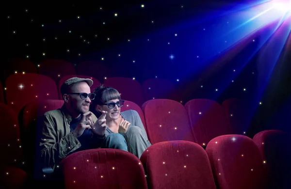 Lovely couple watching 3D movie — Stock Photo, Image