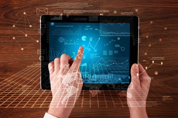 Business hands holding tablet — Stock Photo, Image