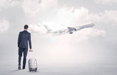 Uçak için yürüyüş Bagaj ile işadamı