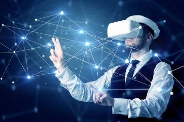 3D bağlantı ve ağ işaretleri dokunmadan adam