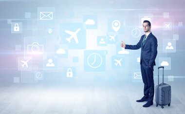 İşadamı sembolleri ile bir iş gezisi için yola