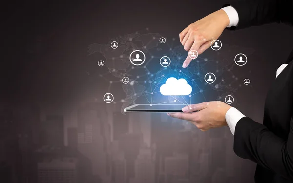 Cloud and connectivity concept on a tablet — Stock Photo, Image