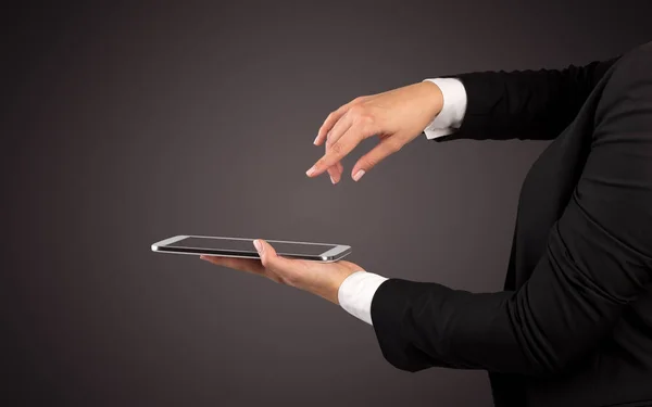 Mockup female hand holding tablet — Stock Photo, Image