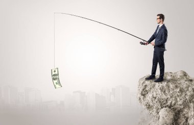 İşadamı Balık tutma Doları bir rock